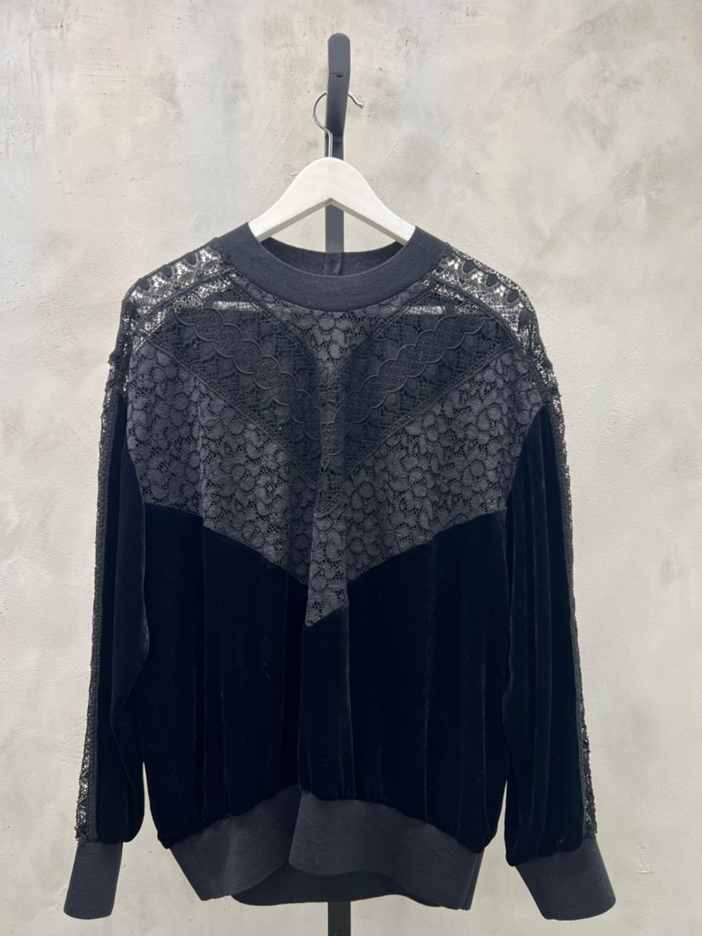 Stella McCartney Black Lace & Velvet Pullover Sweatshirt in good condition